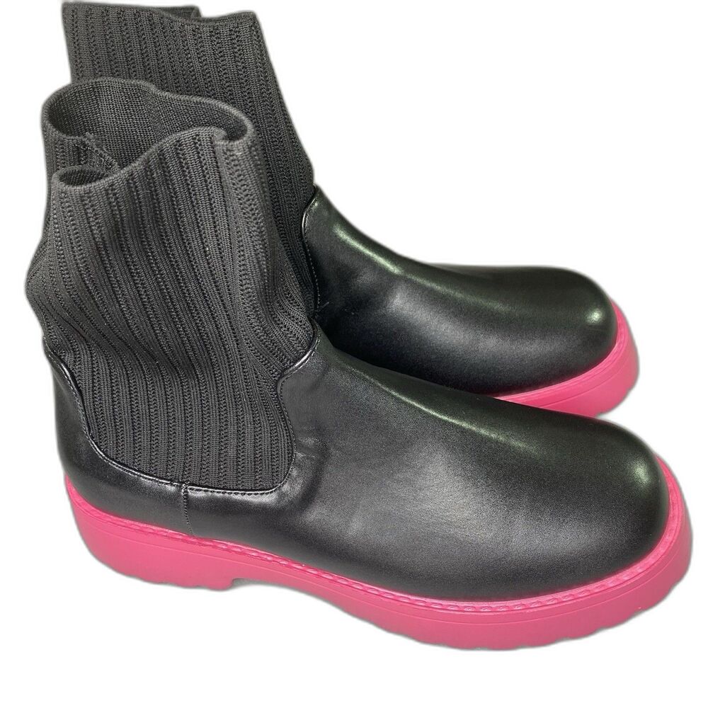 CUCCOO Platform Chunky Ankle Sock Bootie Boots Streetwear Women 41 10 Black Pink